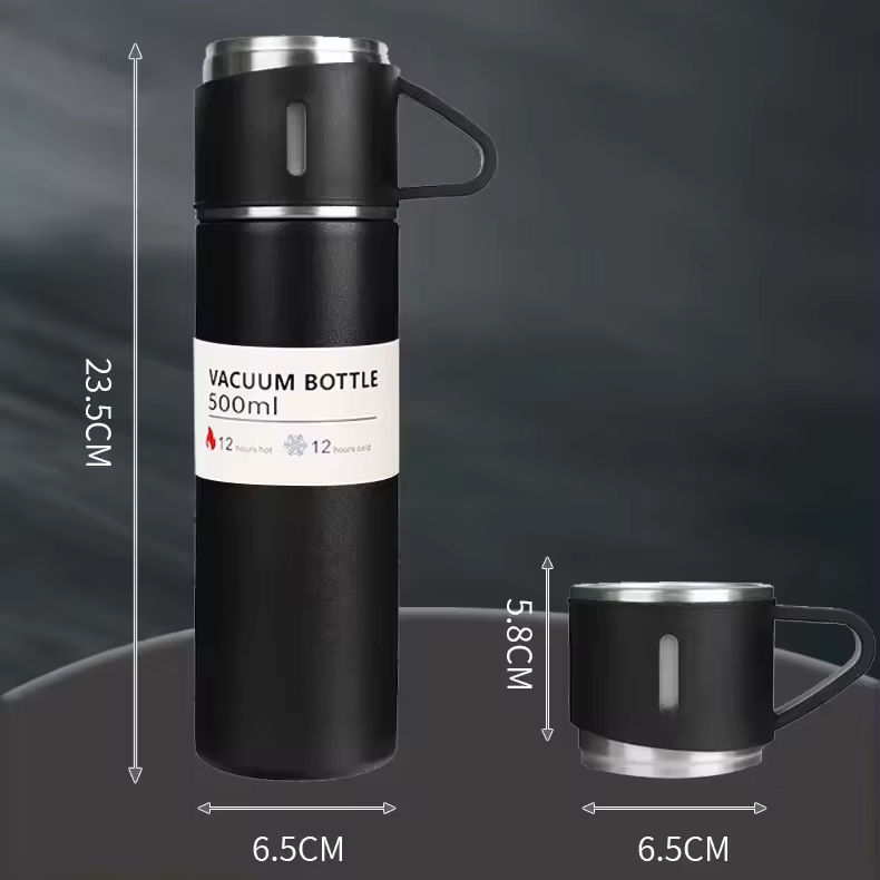 Popular Business 500ml Gift Box Set Portable Business Cup Stainless Steel Thermos Cup One Cup Flasks Water Bottle With 3 Lids