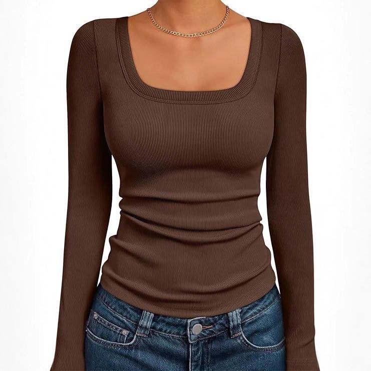 HOTOUCH Women's Long Sleeve Scoop Neck Shirts Casual Slim Fit Rib Knit Tops Summer Autumn Basic Business Work Tee Visit site