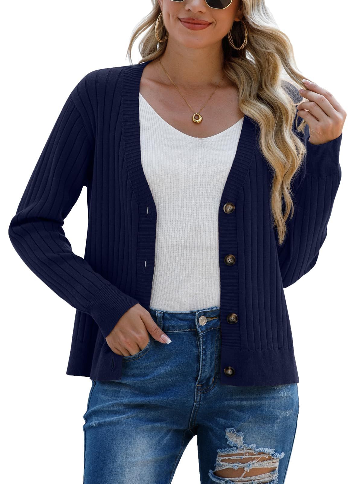Women's Long Sleeve Cardigan Sweaters Casual V Neck Soft Knit Jacket Button Down Cardigan for Women Winter Fall