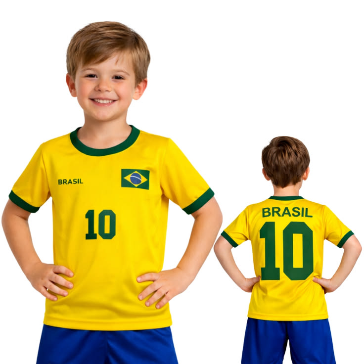 High Quality Child Football Jersey Set of Brazil Breathable Short Sleeve World 2026 Country Cup