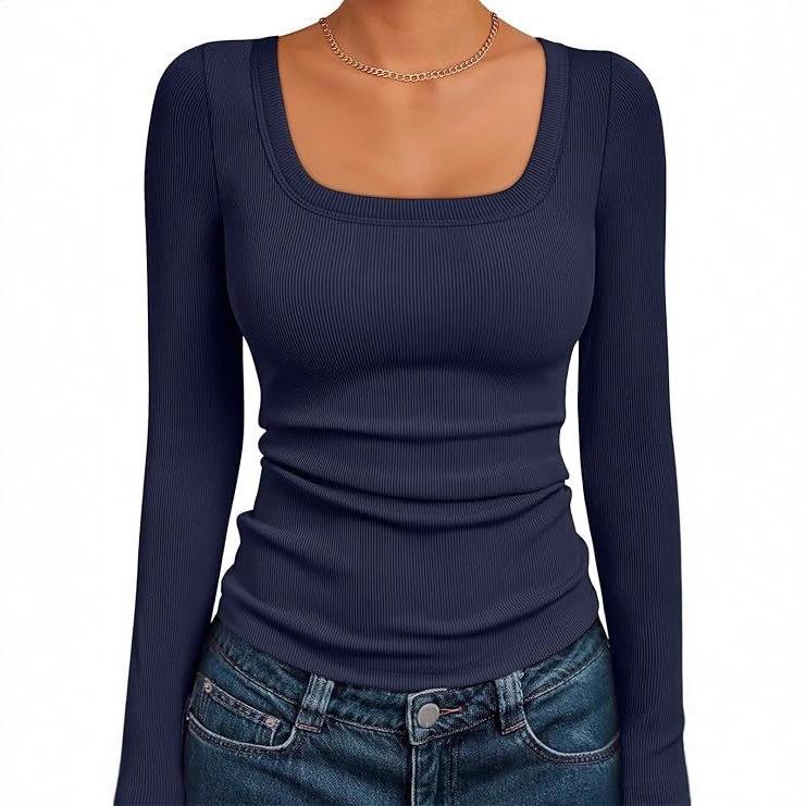 HOTOUCH Women's Long Sleeve Scoop Neck Shirts Casual Slim Fit Rib Knit Tops Summer Autumn Basic Business Work Tee Visit site