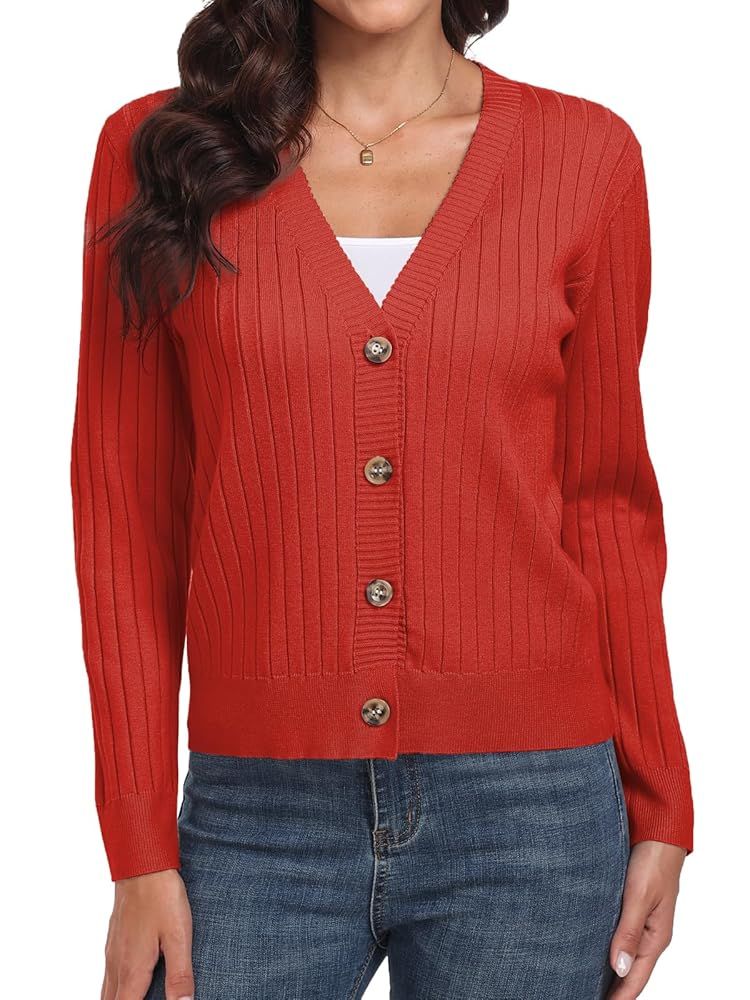Women's Long Sleeve Cardigan Sweaters Casual V Neck Soft Knit Jacket Button Down Cardigan for Women Winter Fall