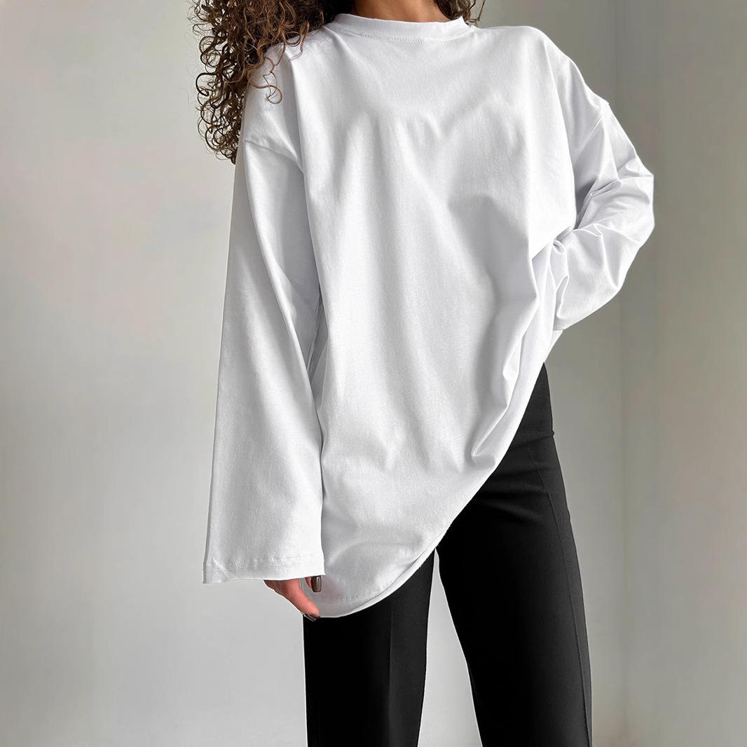 High Quality Oversized Streetwear Women's T-shirt O-neck Long Sleeve Casual Plus Size Gym 260gsm Heavy Weight Tshirt for Women