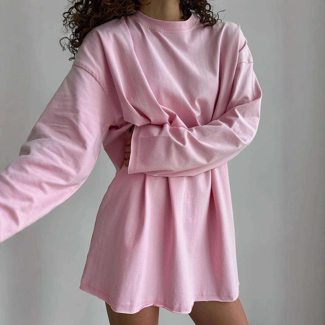 High Quality Oversized Streetwear Women's T-shirt O-neck Long Sleeve Casual Plus Size Gym 260gsm Heavy Weight Tshirt for Women