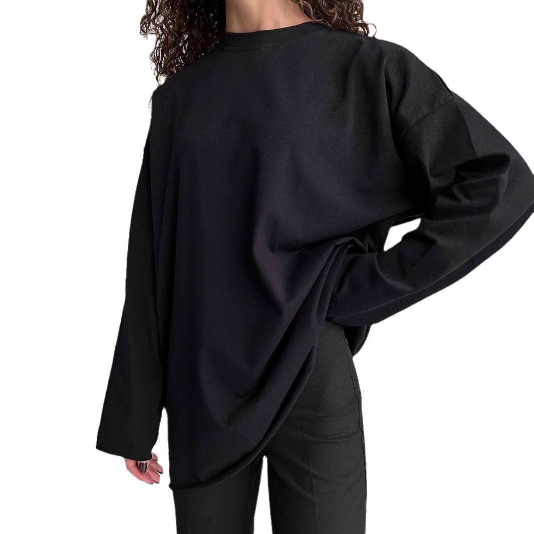 High Quality Oversized Streetwear Women's T-shirt O-neck Long Sleeve Casual Plus Size Gym 260gsm Heavy Weight Tshirt for Women
