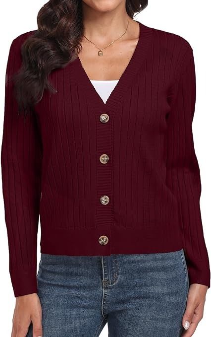Women's Long Sleeve Cardigan Sweaters Casual V Neck Soft Knit Jacket Button Down Cardigan for Women Winter Fall