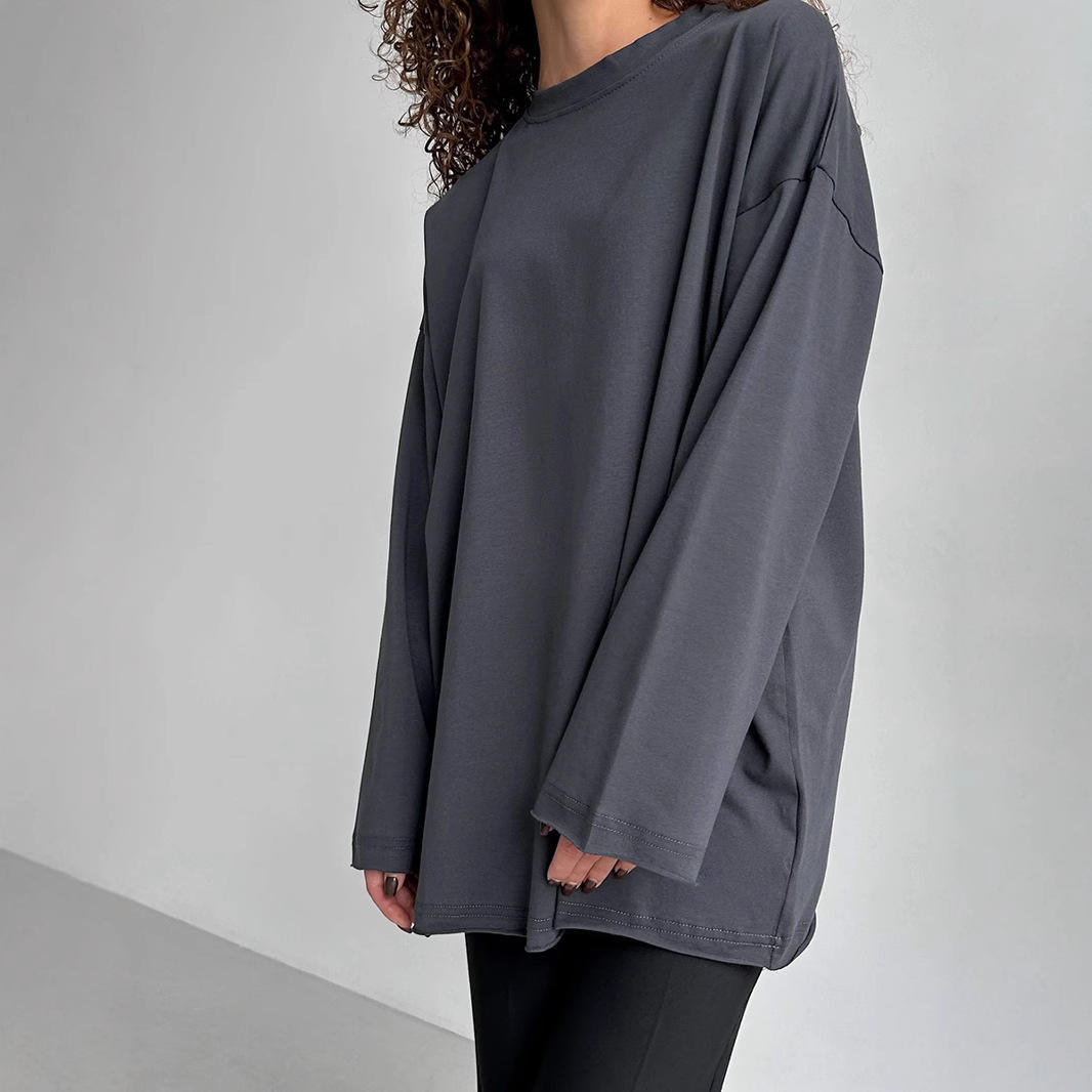 High Quality Oversized Streetwear Women's T-shirt O-neck Long Sleeve Casual Plus Size Gym 260gsm Heavy Weight Tshirt for Women