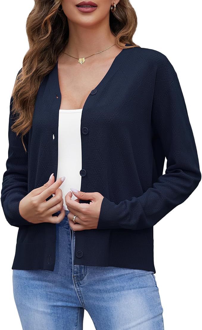 Women's Long Sleeve Cardigan Sweaters Casual V Neck Soft Knit Jacket Button Down Cardigan for Women Winter Fall
